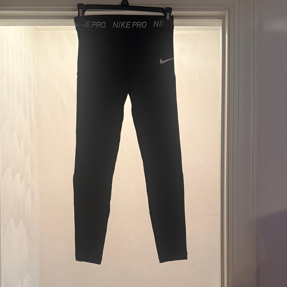 Nike Pro Black Leggings with White Swoosh for Women